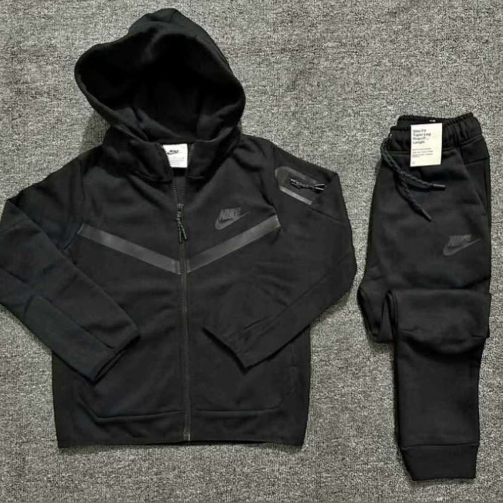 Nike Tech Fleece Set Mens Full Zip Hoodie Jogger Pants Set Black (Medium)
